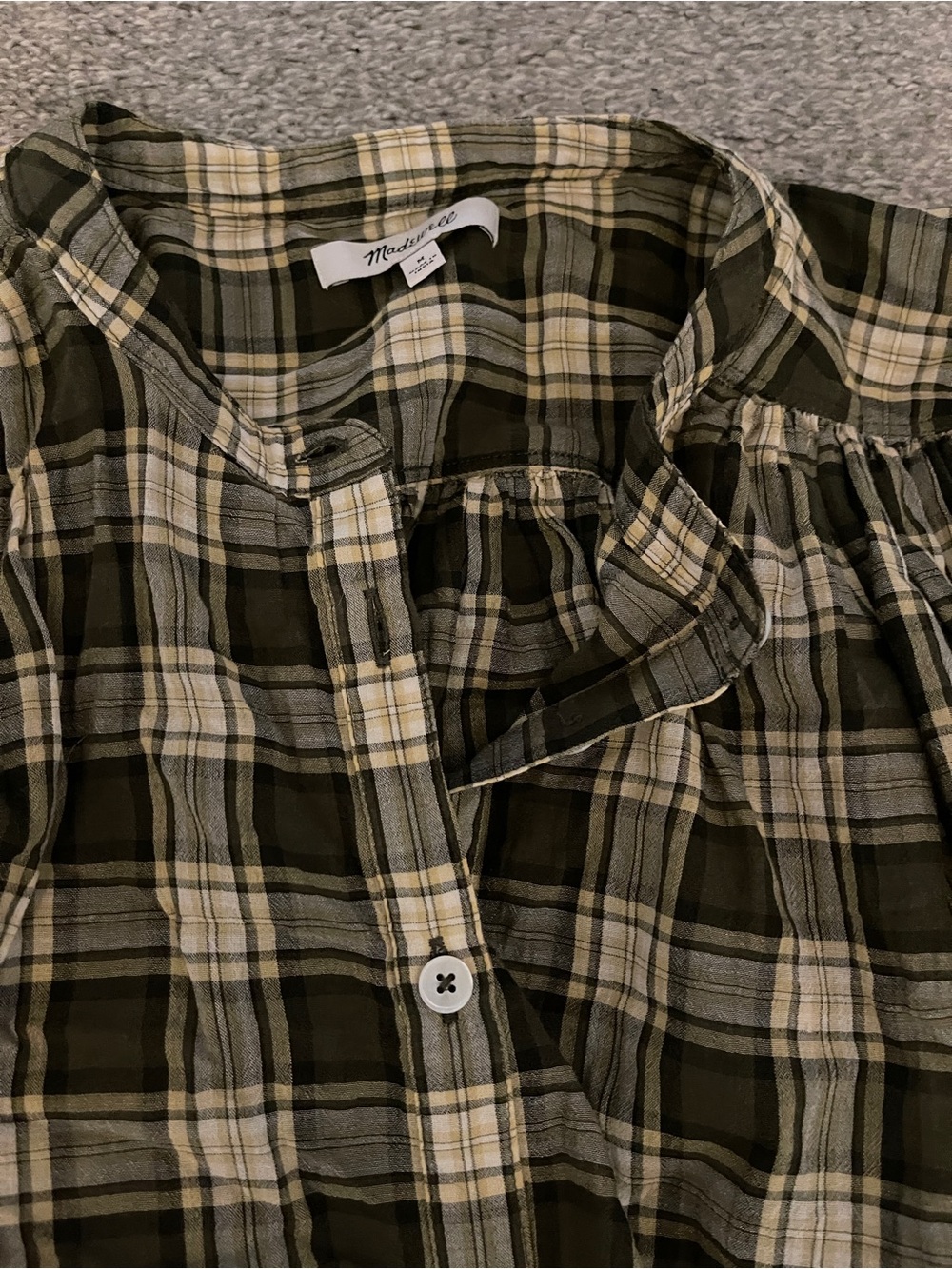Madewell Olive, Cream & Gray Plaid Relaxed Button Front Shirt